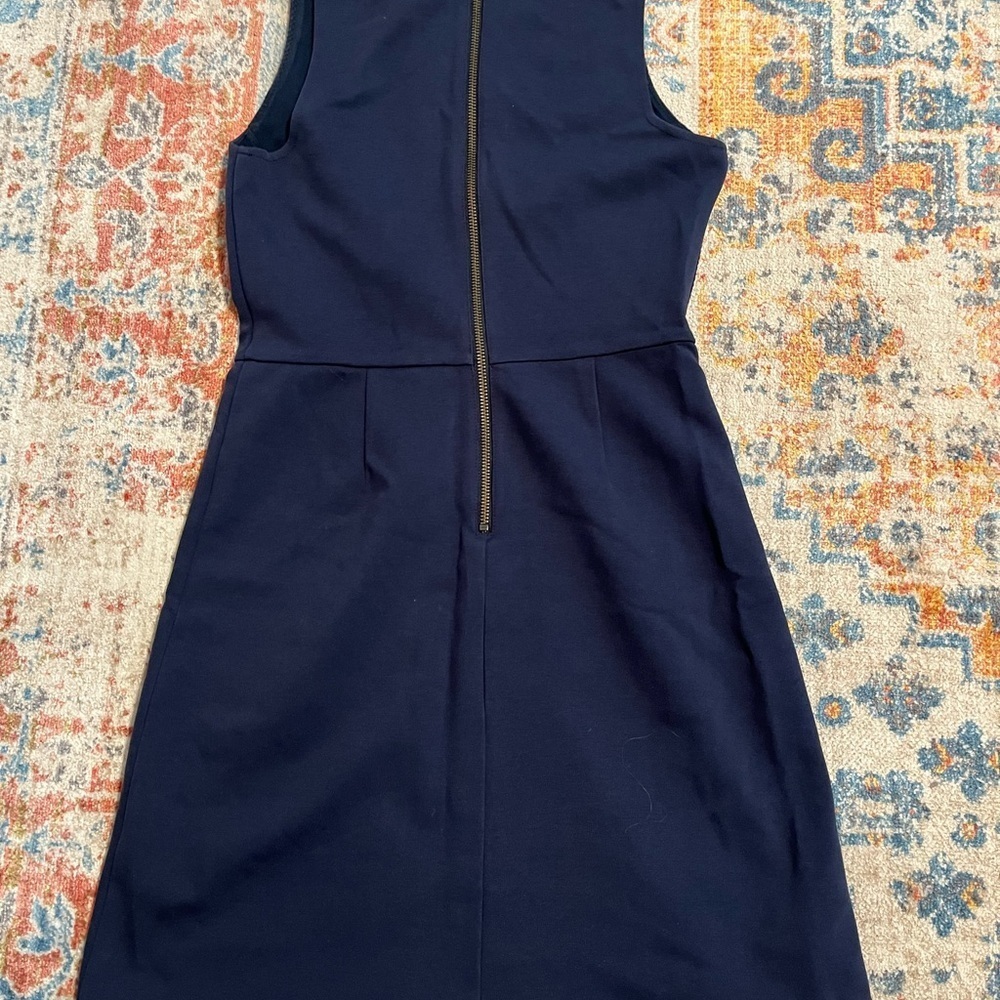 Jcrew navy blue faux-wrap textured dress - Picture 4 of 7